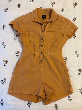 BDG Rusty Mustard Button-Front Short Romper